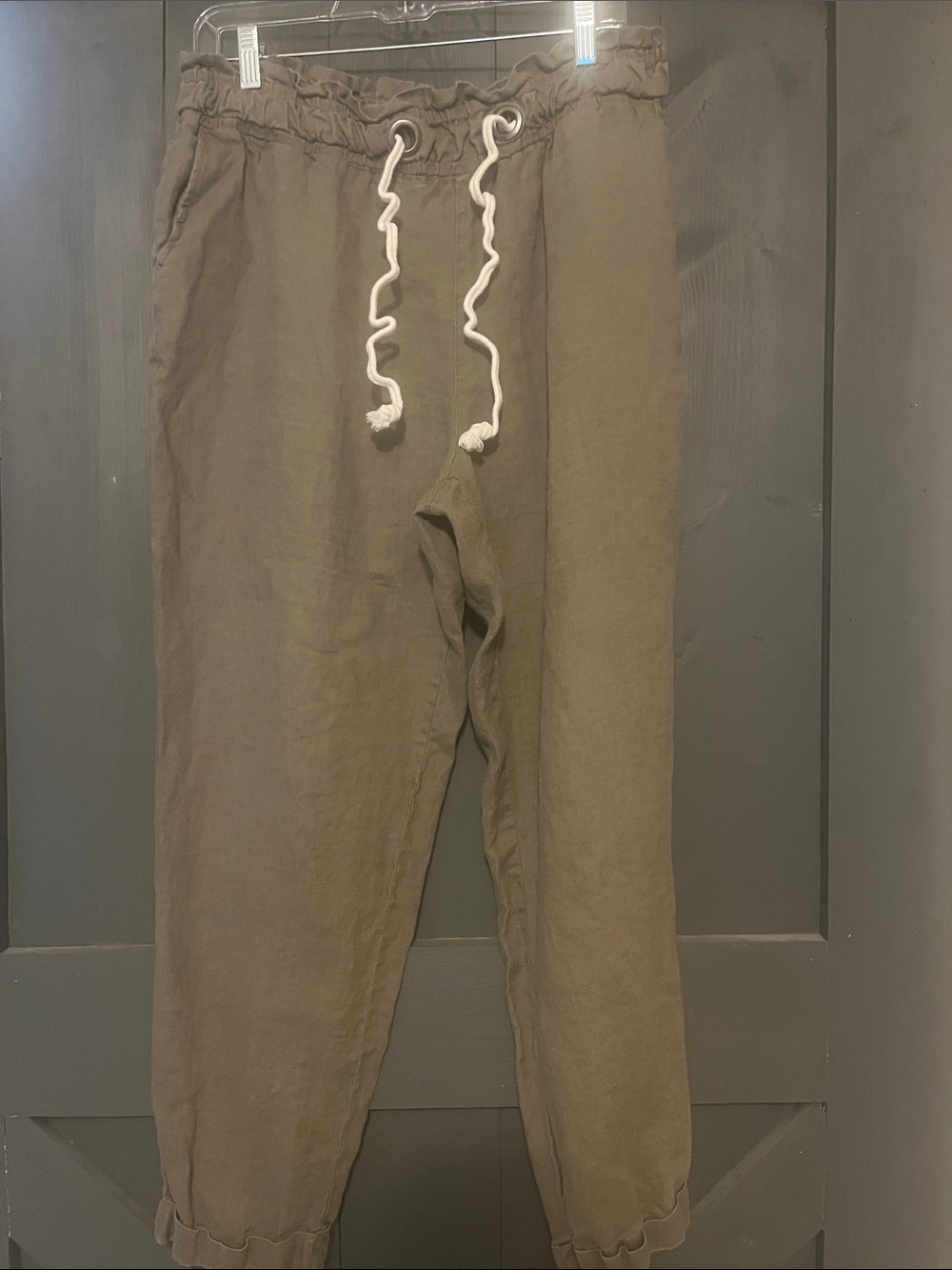 Vince Camuto Olive Drawstring Linen Trousers